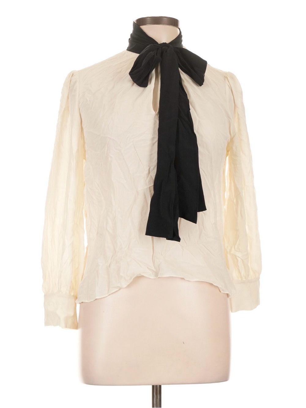 Alice + Olivia Ivory Silk Collared Bow Tie Blouse Women. Size Large.